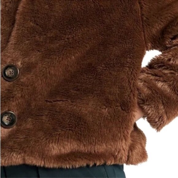 Free People Brown Faux Fur Cropped Teddy Jacket. - Picture 4 of 6
